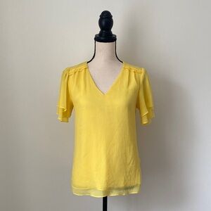 Banana Republic Yellow V-Neck Ruffle Sleeve Top